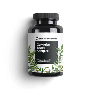 Eine Flasche NATURAL ELEMENTS Gummies Biotin Komplex.
