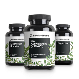 Keep Calm Bundle von natural elements, Magnesium Komplex, Bio Ashwagandha, L-Tryptophan, vegan