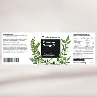 Erleben Sie die Vorteile von Premium-Omega-3 mit dieser Flasche und präsentieren Sie natürliche Elemente auf dem Etikett auf der Rückseite.