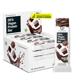 Eine Schachtel mit Schokoladenproteinriegeln.