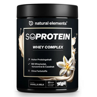 SO PROTEIN Whey Complex, Vanille-Milch-Geschmack, mit natürlichen Bestandteilen, 23 Portionen, hoher Proteingehalt, ohne Farbstoffe.