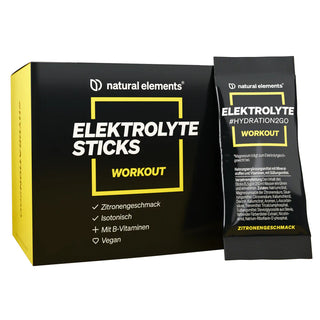 Elektrolyte Sticks Workout von naural elements, Zitronengeschmack, isotonisch, mit B-Vitaminen, vegan