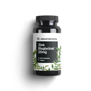 Zink Bisglycinat von natural elements, 365 Tabletten 25 mg, Immunsystem, Hautgesundheit, vegan